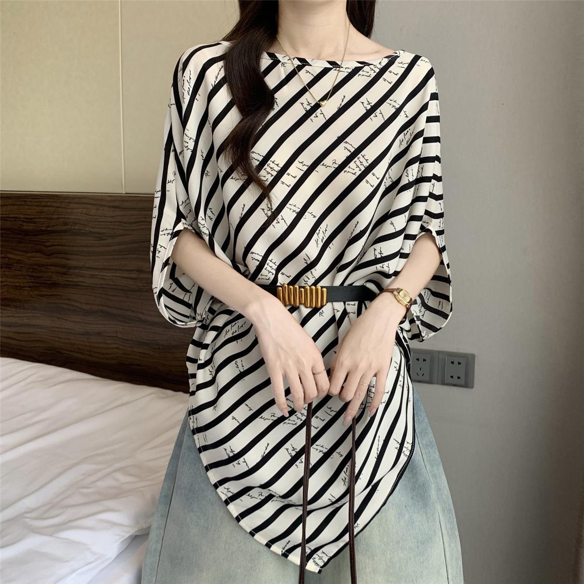 Thai Silk Blouse - Irregular Short-sleeved Chiffon Shirt Summer Women's