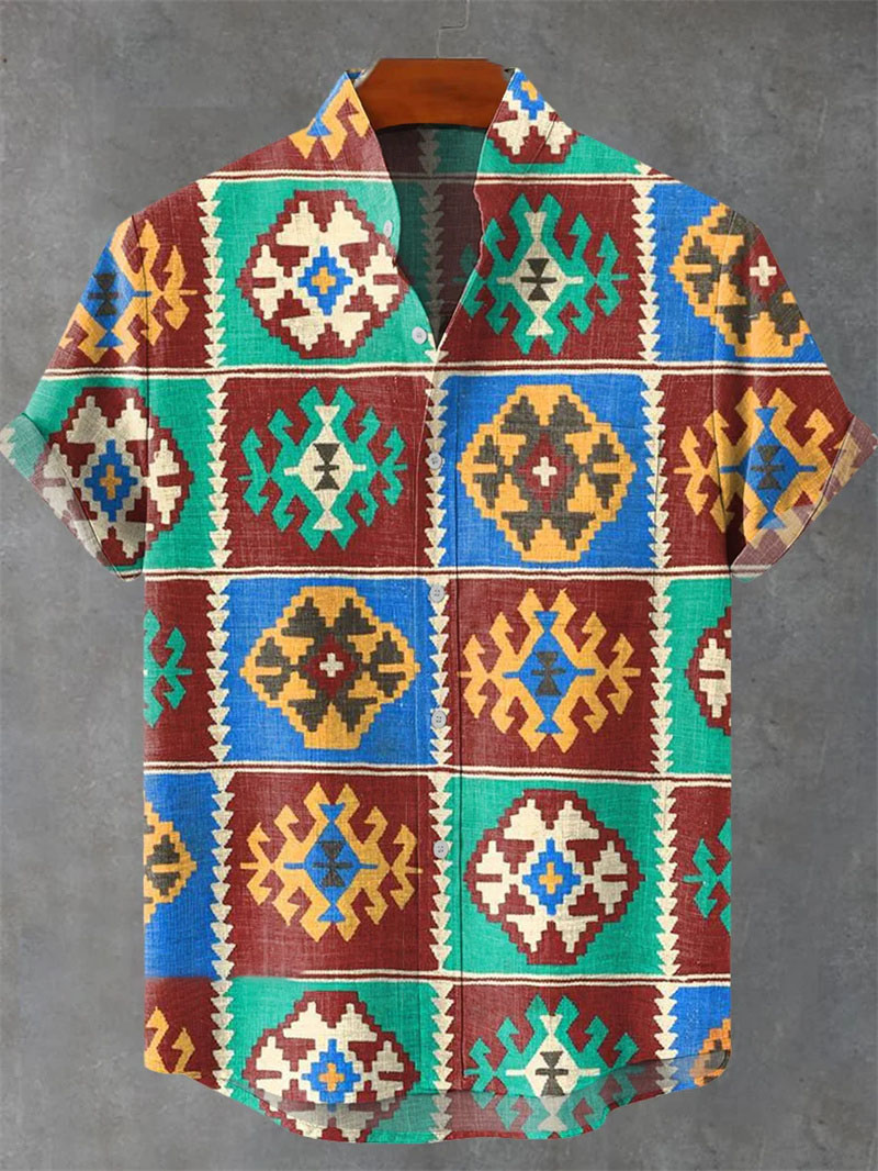 Fashion Ethnic Wear For Men - Retro men's linen shirt with ethnic
