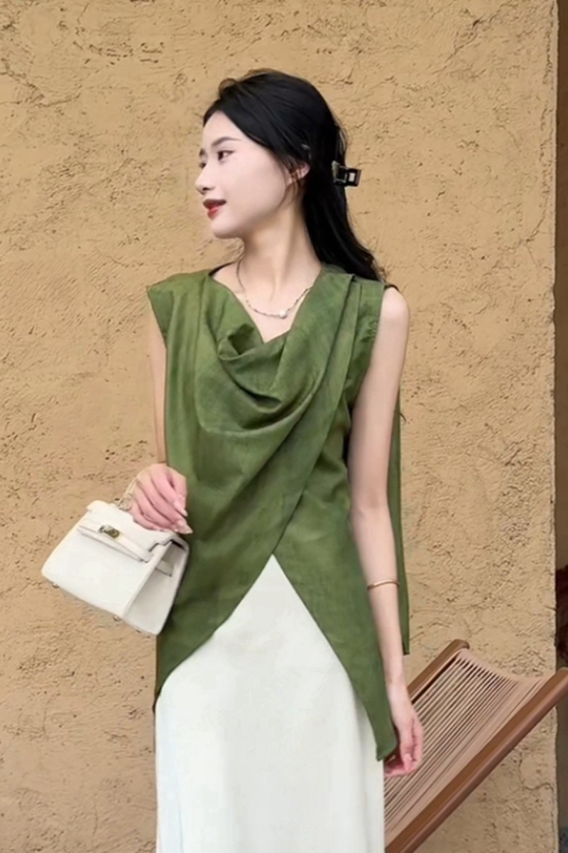 Thai Silk Blouse - French Irregular Sleeveless Shirt Summer 2025