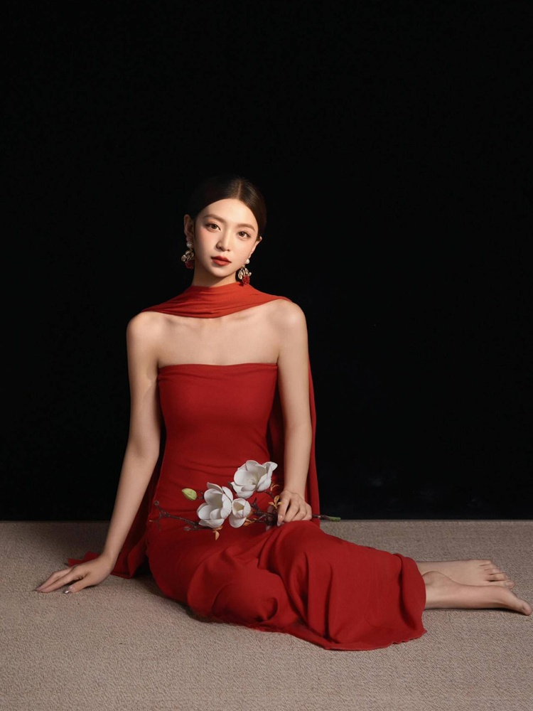 Red Retro Chinese Style Dress  - Ethnic Fashion Dress ulasan dan harga