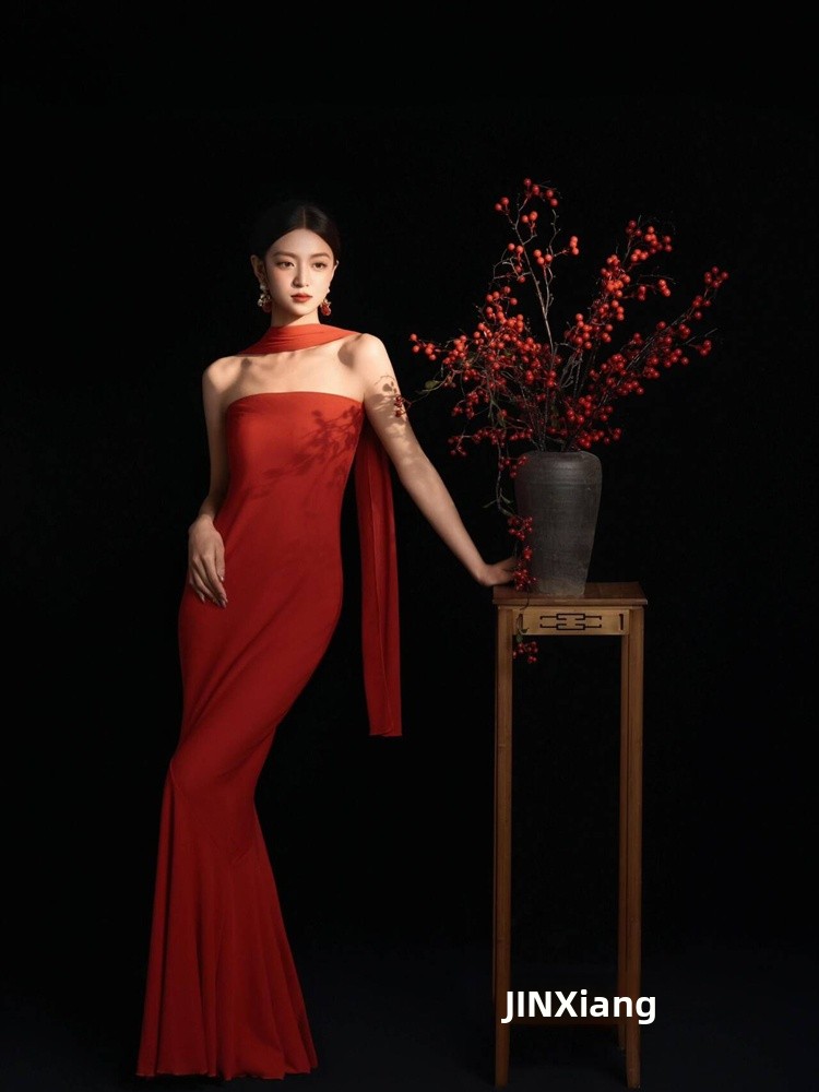 Red Retro Chinese Style Dress  - Ethnic Fashion Dress ulasan dan harga