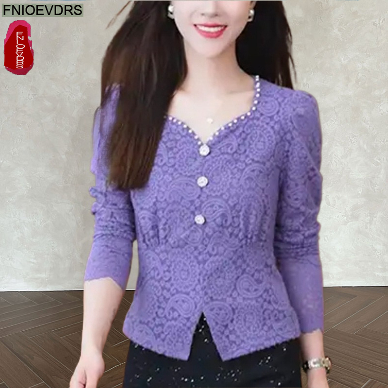 Hollow Out Crochet Lace Tops B - Thai Silk Blouse ulasan dan harga