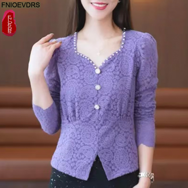 Hollow Out Crochet Lace Tops B - Thai Silk Blouse ulasan dan harga