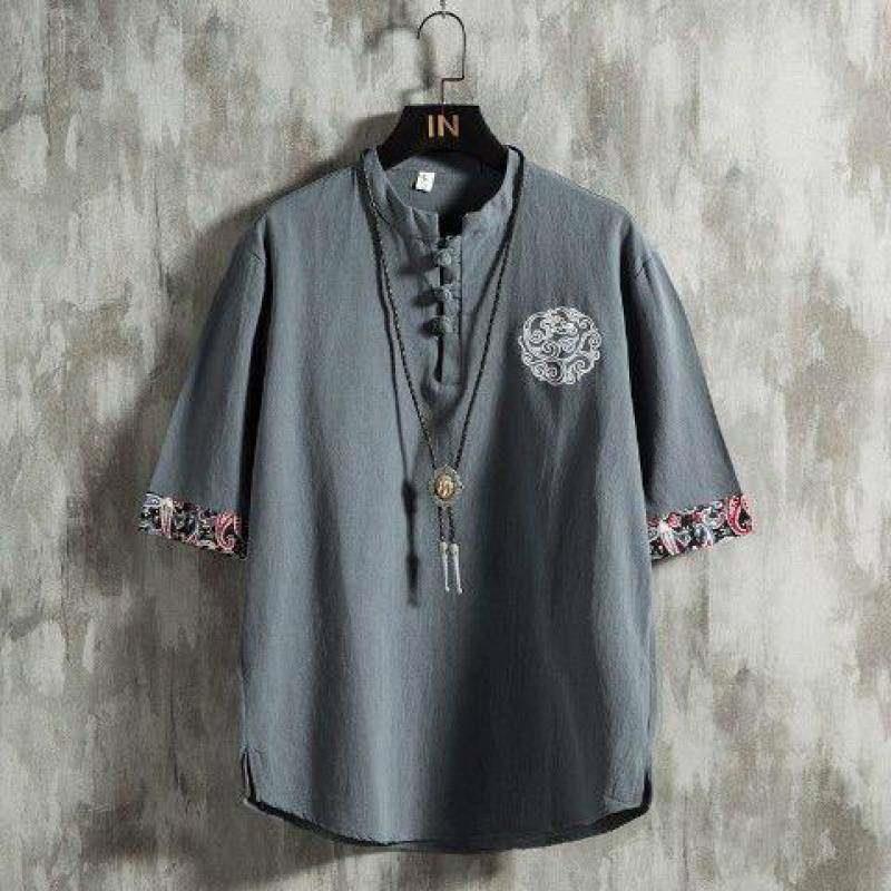 Linen Short Sleeve T-Shirt Men - Urban Ethnic Fashion ulasan dan harga