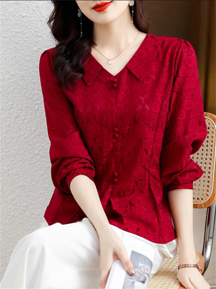 Retro Women's Shirt Jacquard S - Thai Silk Blouse ulasan dan harga