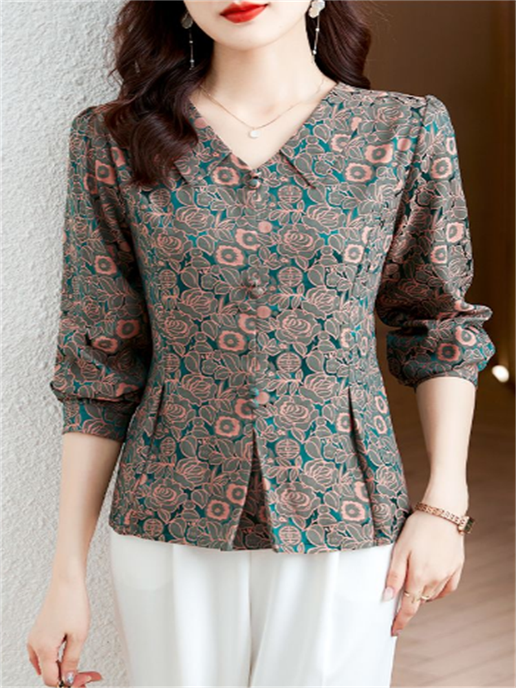 Retro Women's Shirt Jacquard S - Thai Silk Blouse ulasan dan harga