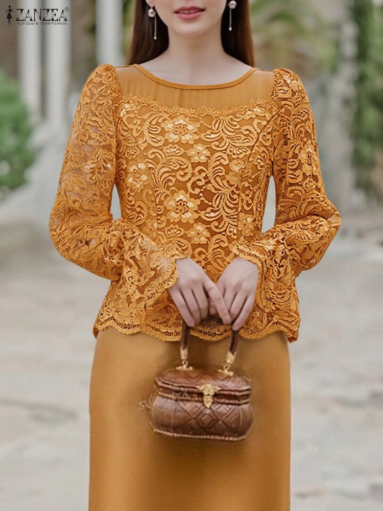 2025 ZANZEA Autumn Lace Patchw - Thai Silk Blouse ulasan dan harga