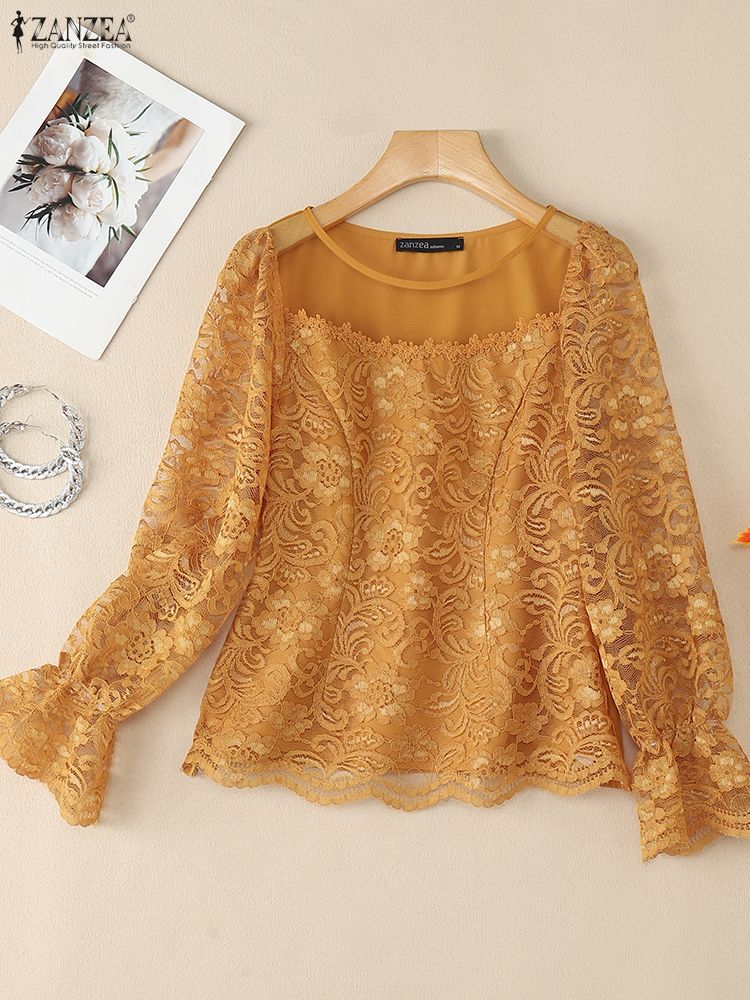 2025 ZANZEA Autumn Lace Patchw - Thai Silk Blouse ulasan dan harga