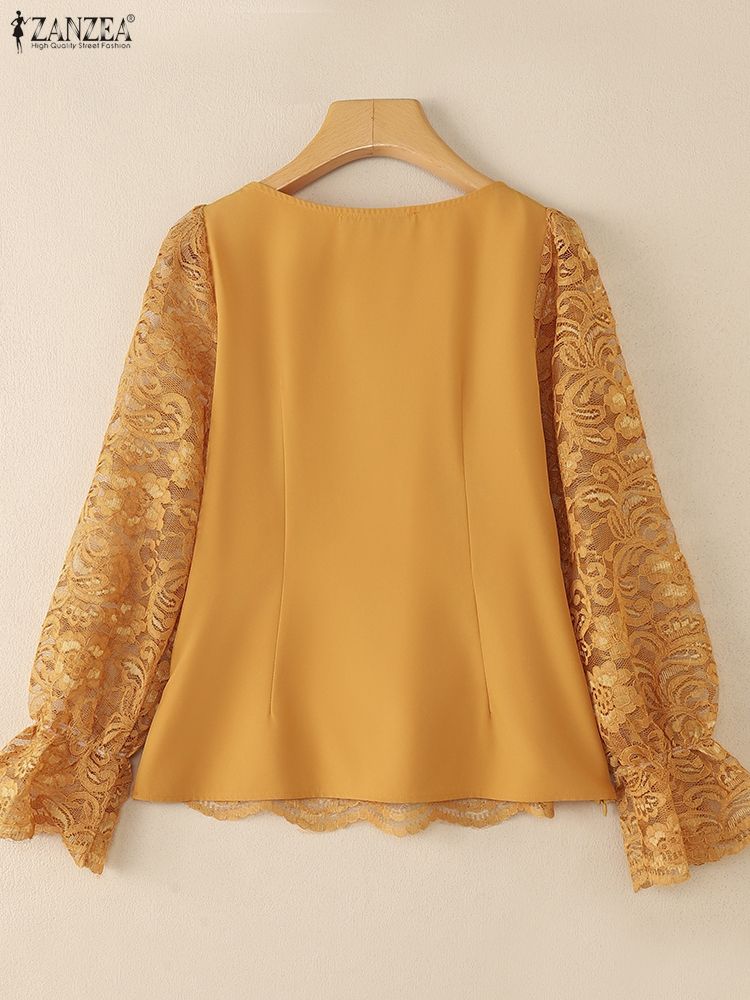2025 ZANZEA Autumn Lace Patchw - Thai Silk Blouse ulasan dan harga