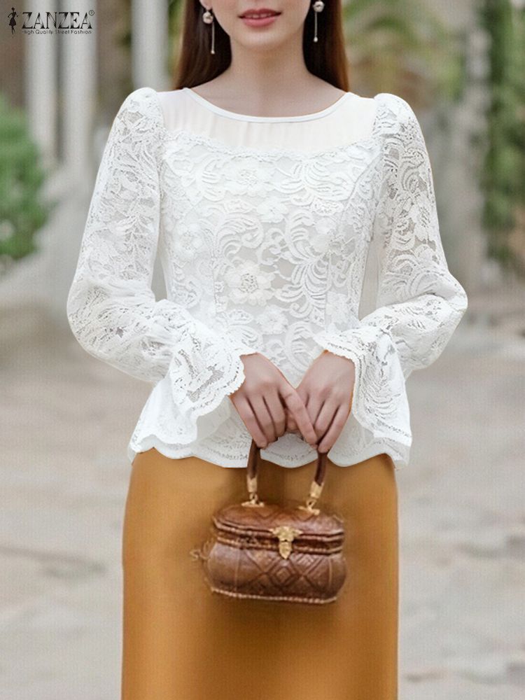 2025 ZANZEA Autumn Lace Patchw - Thai Silk Blouse ulasan dan harga