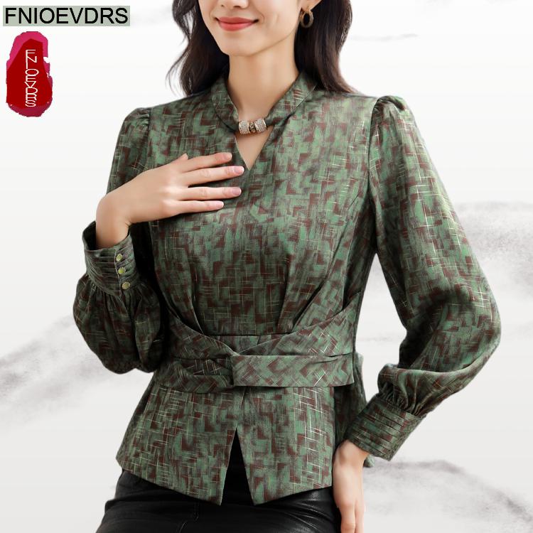 Retro Vintage Green Flower Pri - Thai Silk Blouse ulasan dan harga