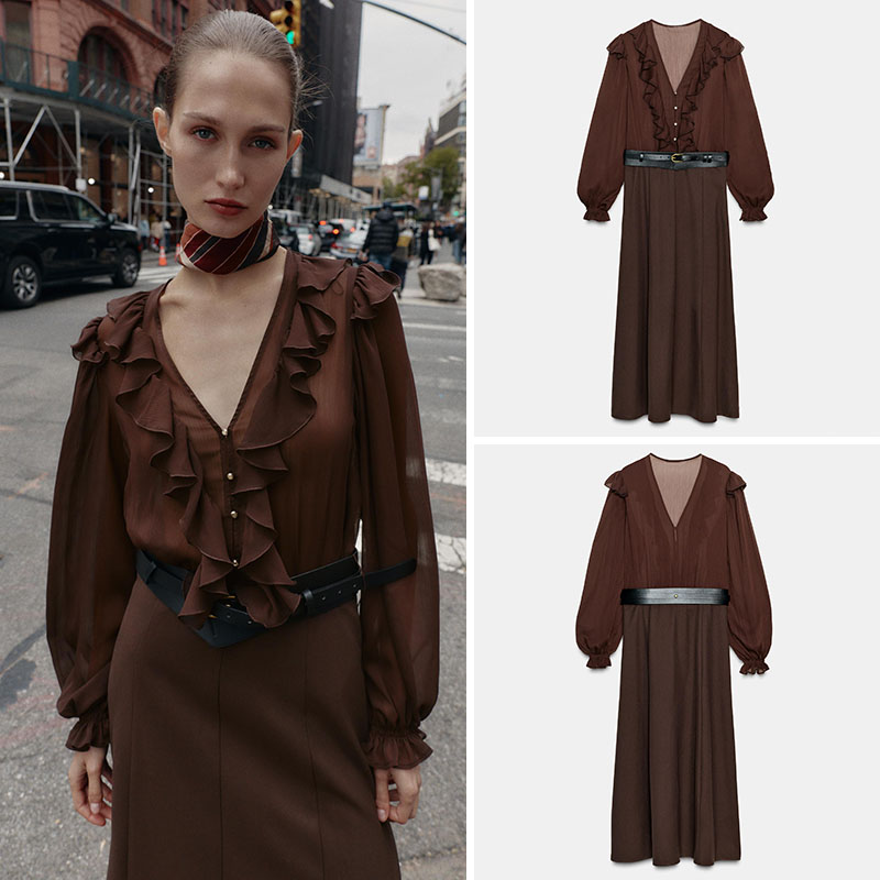 Elegant V-Neck Long Sleeve Mid - Ethnic Fashion Dress ulasan dan harga