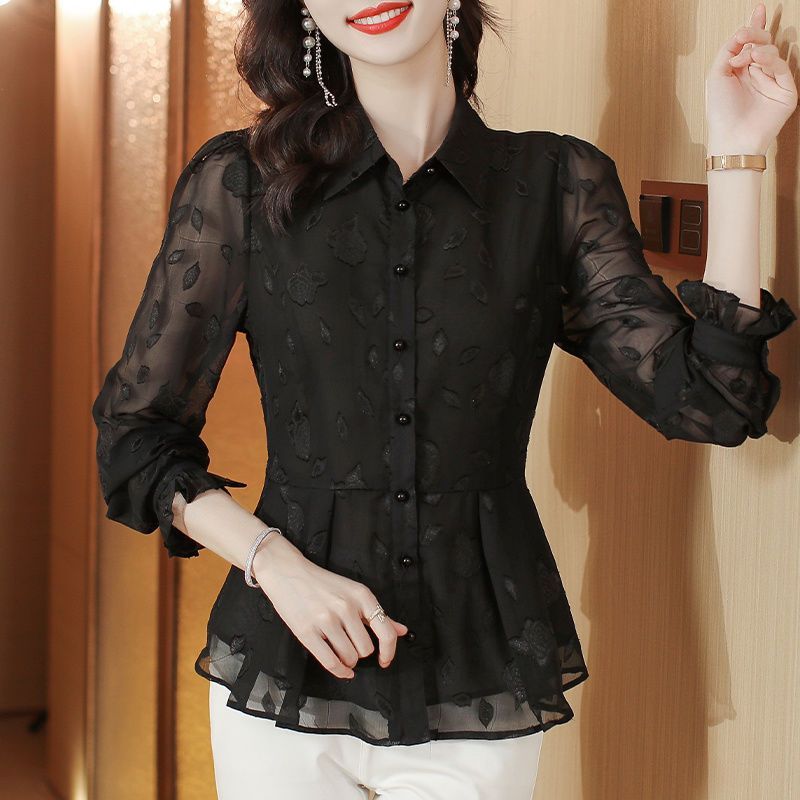 Elegant Floral Long Sleeve Chi - Thai Silk Blouse ulasan dan harga