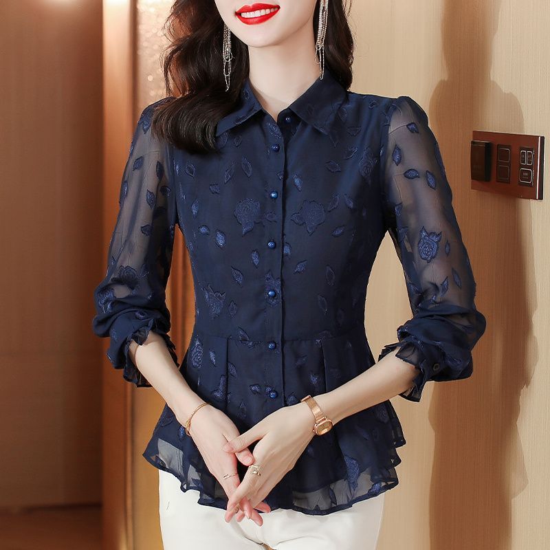 Elegant Floral Long Sleeve Chi - Thai Silk Blouse ulasan dan harga
