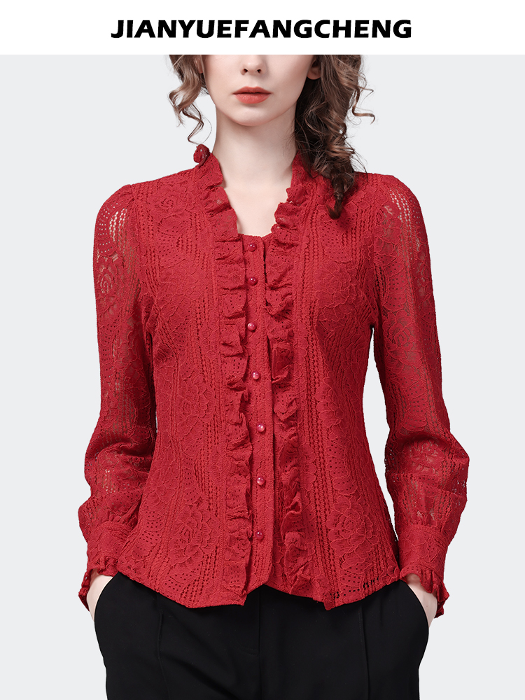 Fashion Square Neck Ruffles Re - Thai Silk Blouse ulasan dan harga