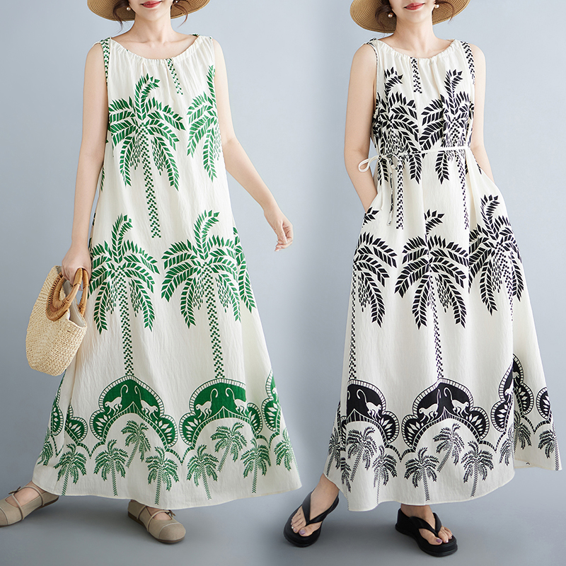 Summer Large Size Leaf Print M - Ethnic Fashion Dress ulasan dan harga