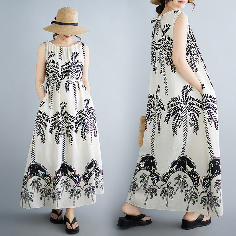 Summer Large Size Leaf Print M - Ethnic Fashion Dress ulasan dan harga