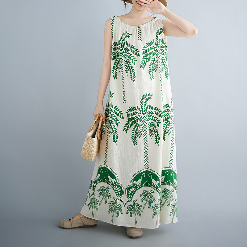 Summer Large Size Leaf Print M - Ethnic Fashion Dress ulasan dan harga