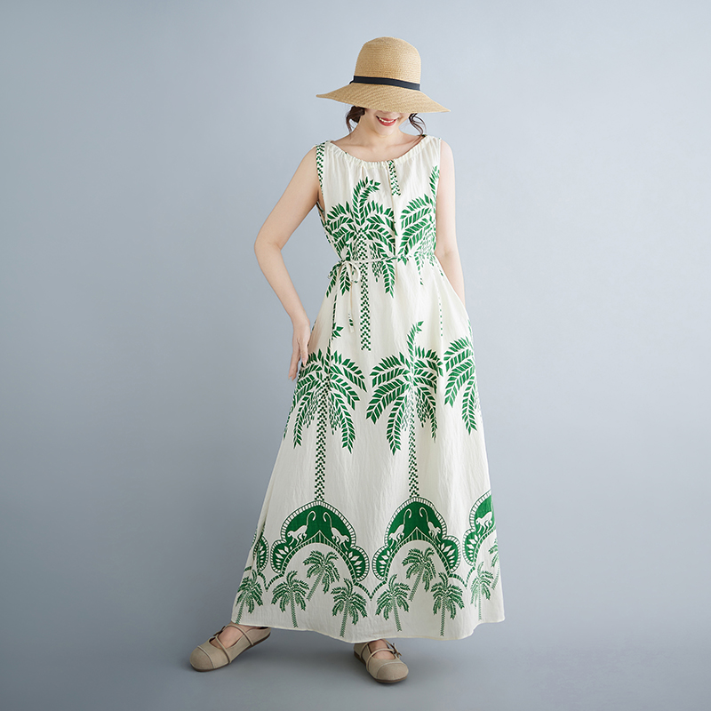 Summer Large Size Leaf Print M - Ethnic Fashion Dress ulasan dan harga