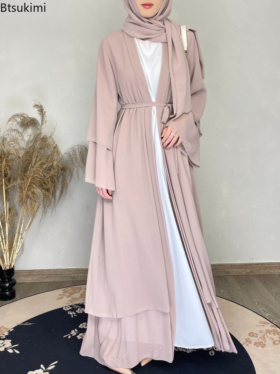 New Chiffon Open Abaya Dubai T - Ethnic Gown ulasan dan harga