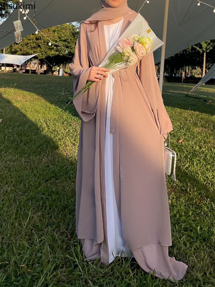 New Chiffon Open Abaya Dubai T - Ethnic Gown ulasan dan harga