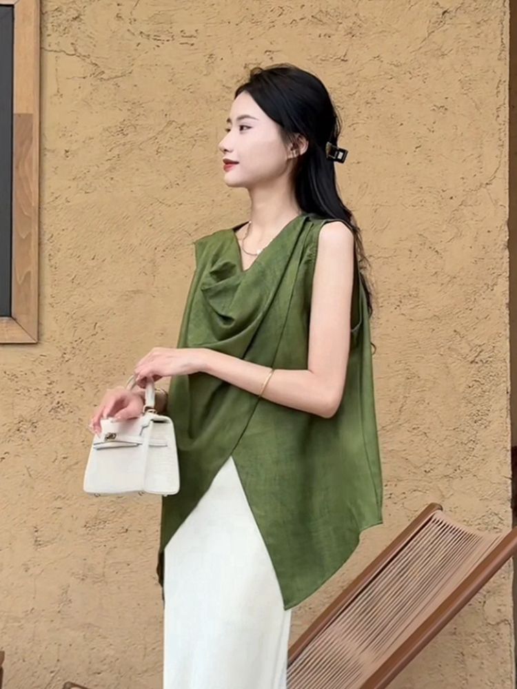 French Irregular Sleeveless Sh - Thai Silk Blouse ulasan dan harga